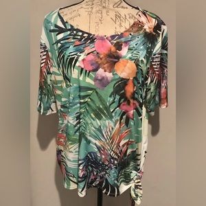 🌺 Chicos Tropical Coastal Paradise Side
Tie, Scoop Neck Short Sleeve Top. 3, XL